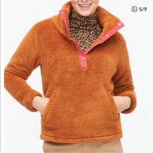 J. Crew Women's Mustard Teddy Jacket with Pink Accents